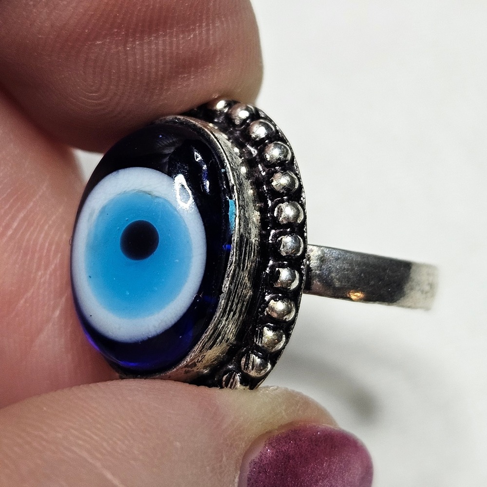 Evil Eye Ring Women Size 6.75 Blue Silver 925 Glass Nazar Boho Ring